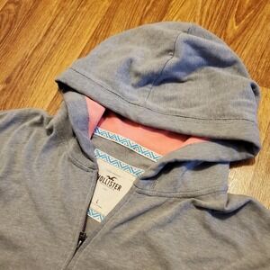 Vintage‎ Y2K Hollister Hoodie Sweatshirt Women Large Gray Coral Zip